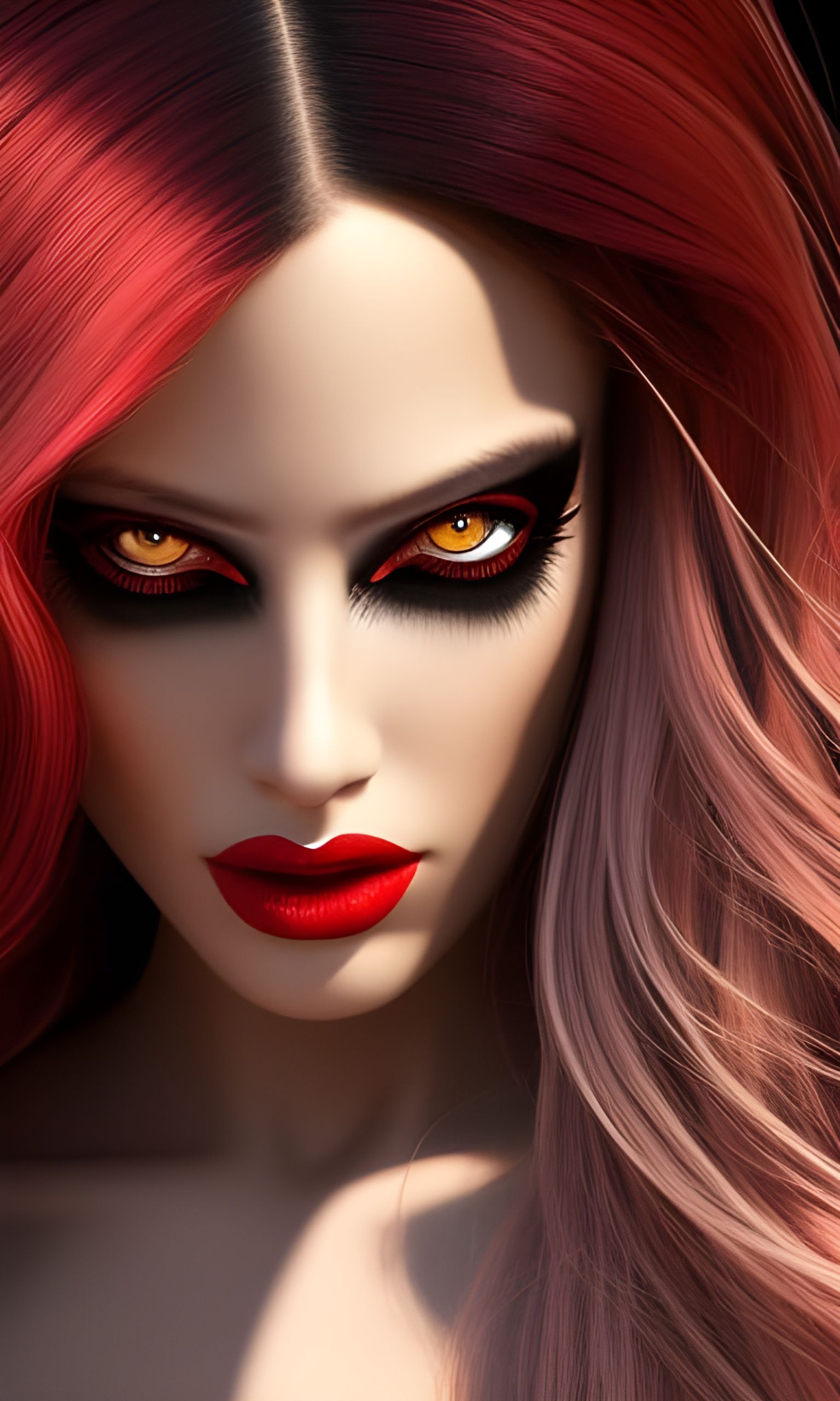 Hypnotic Goth Woman with Red Eyes: Digital Portrait