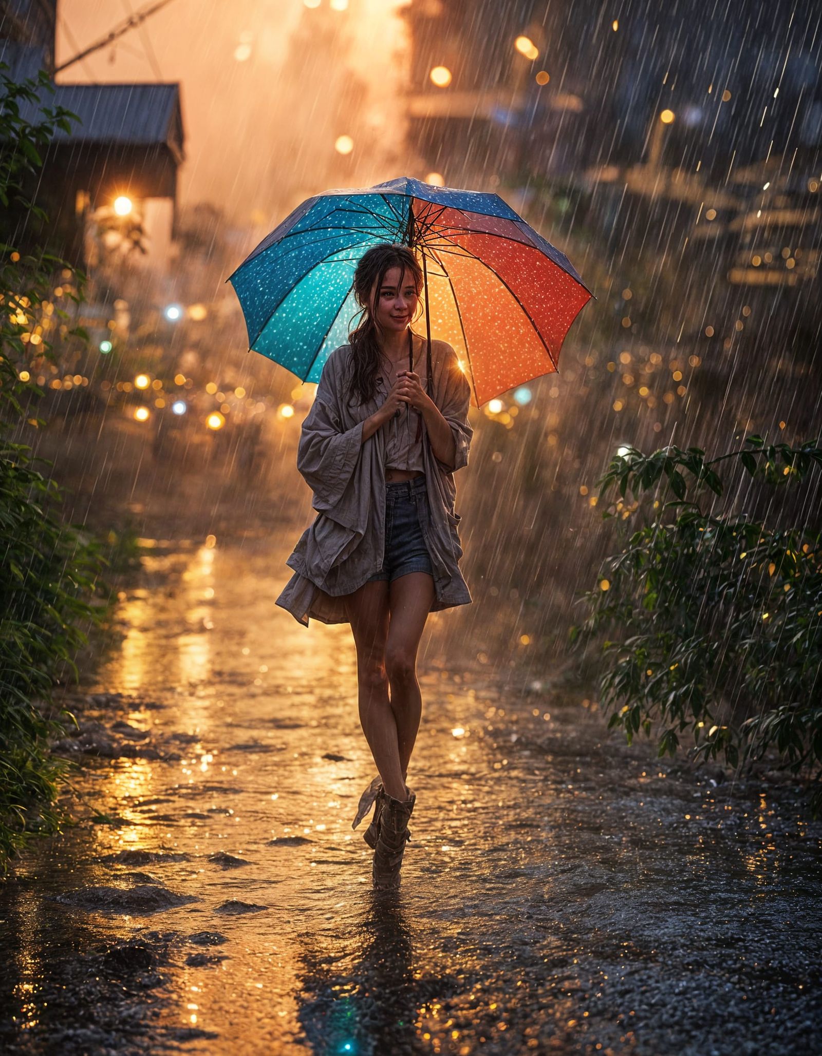 Anime Style: Summer Rain, Sparkling Lights