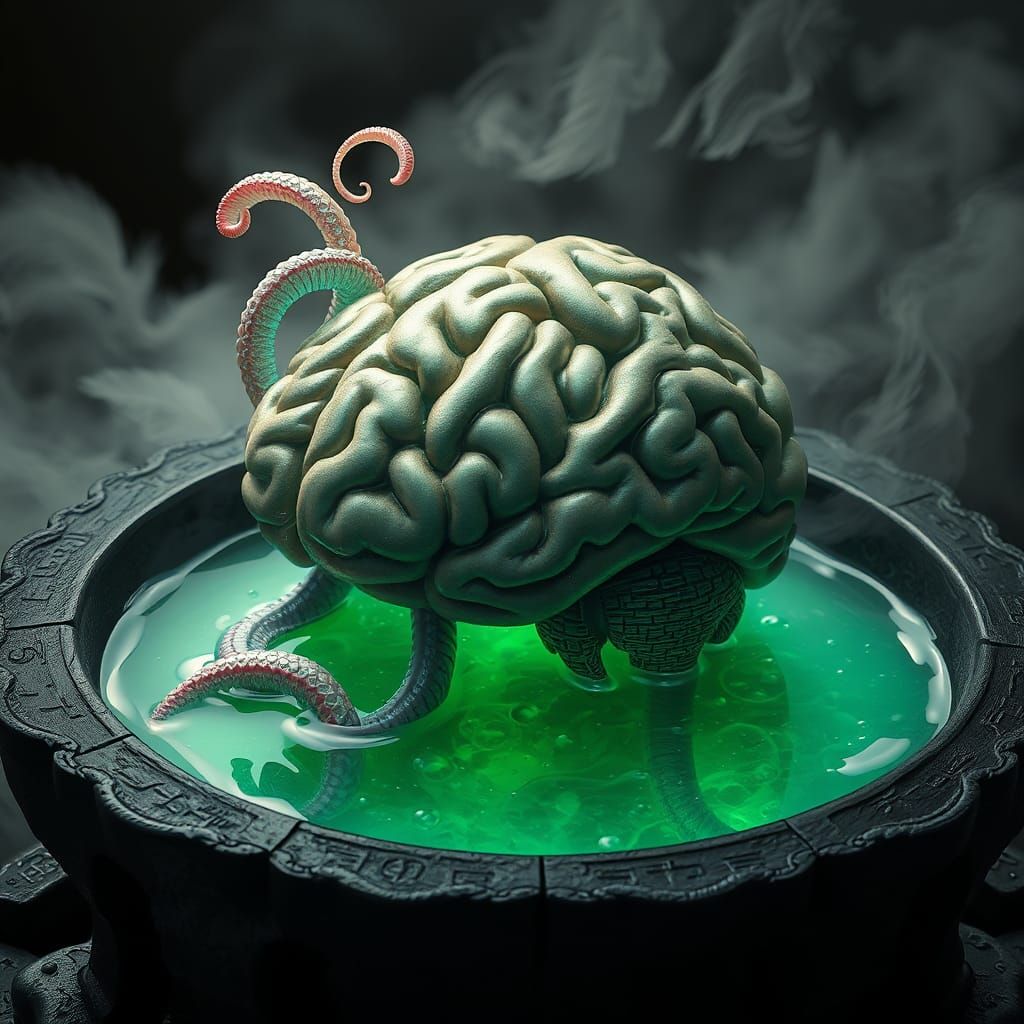 Brain with Tentacles in Emerald Slime