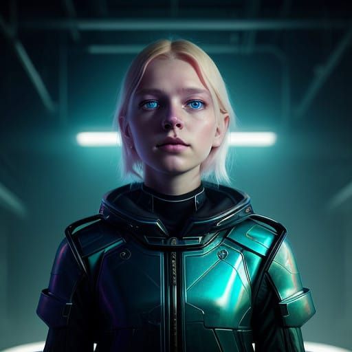 Ethereal Princess Lost in Dystopian Shadows with Cyberpunk L...