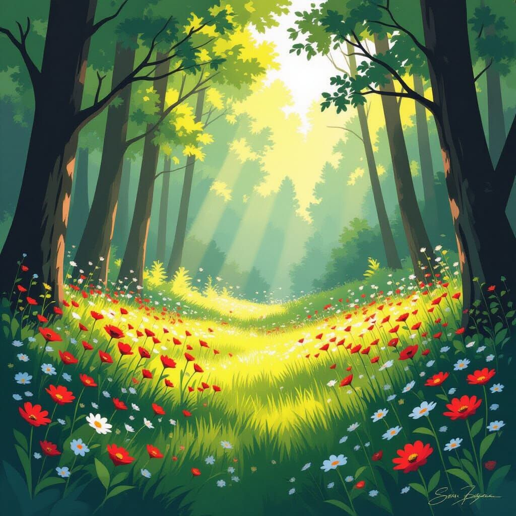 Serene Glade with Wildflowers in Earthy Tones