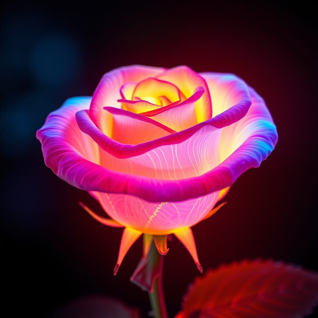 Neon Fluorescent Rose in Futuristic Style