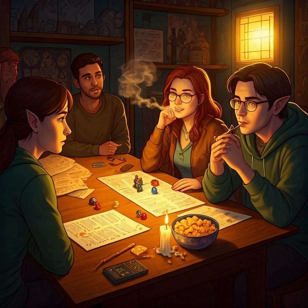 Friends Play D&D in a Cozy Game Room