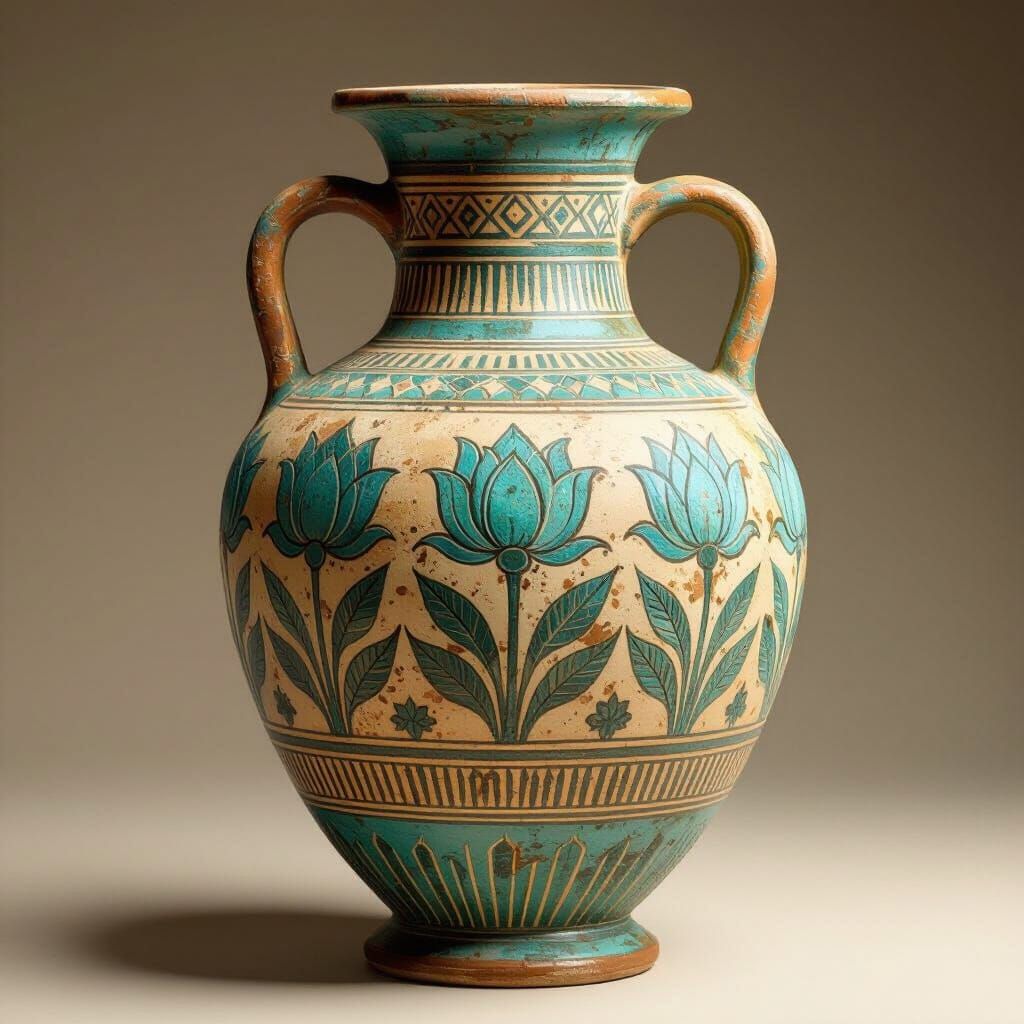 Egyptian Vase with Lotus Flowers in Surreal Style