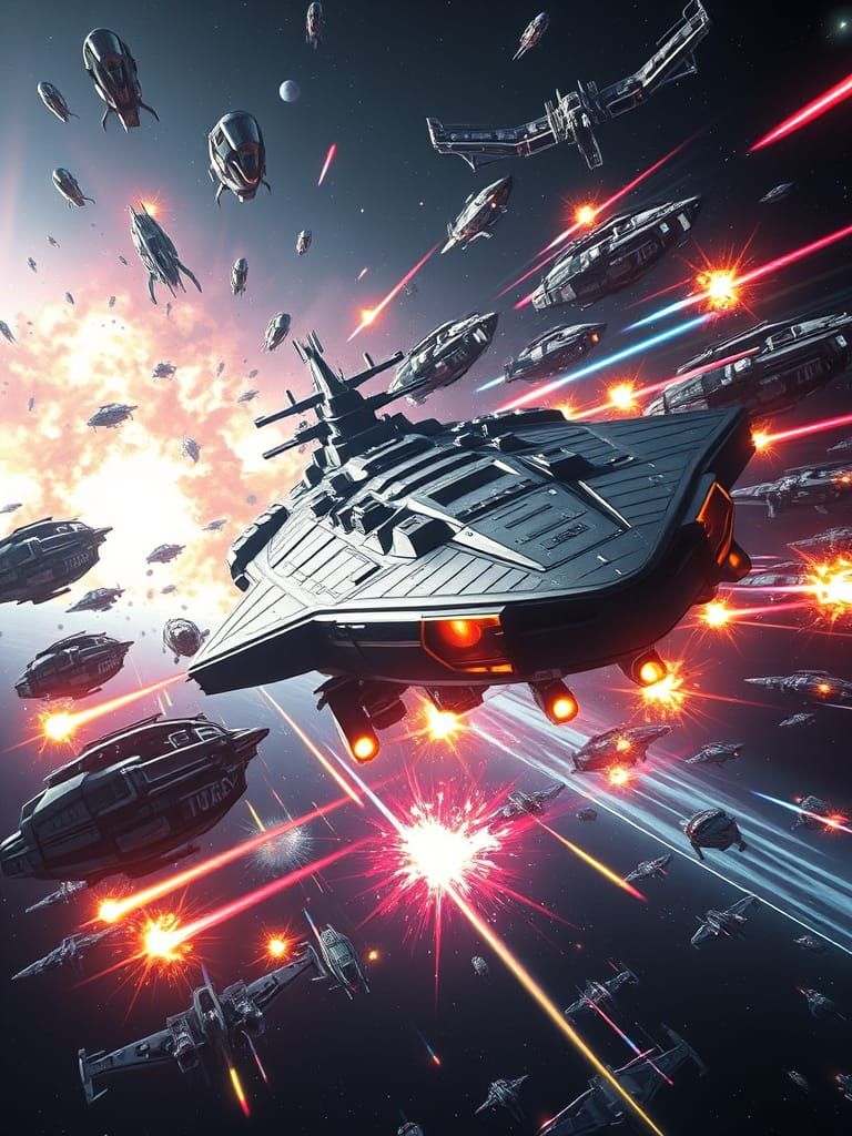 Futuristic Spacecraft Engulfed in Intergalactic Battle