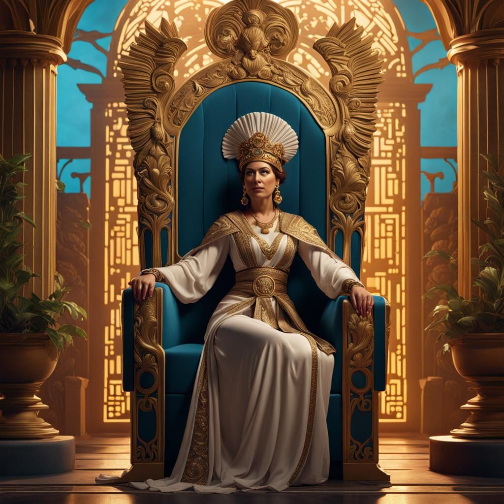Art Nouveau Queen on Throne in Ancient Greece
