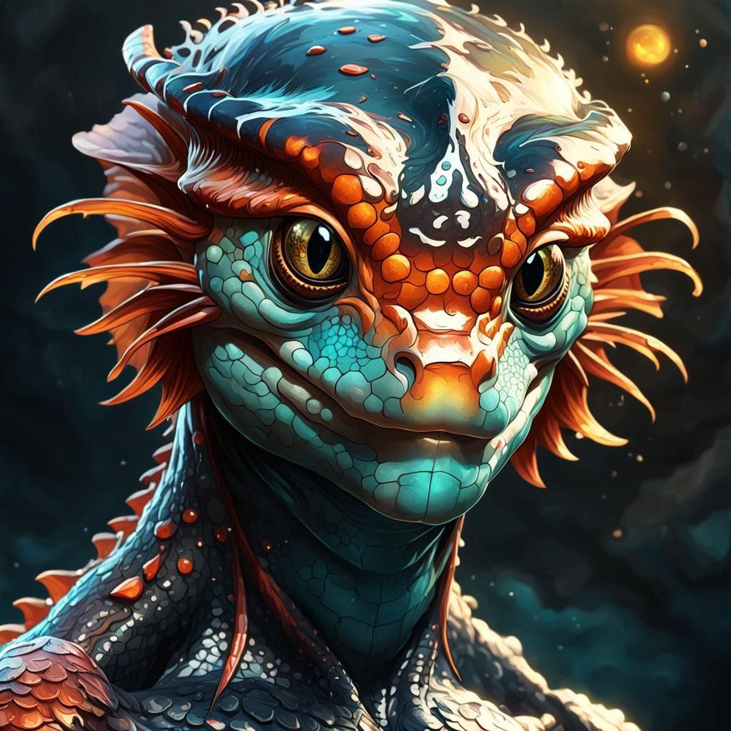 Fiery Phoenix Salamander Hybrid Portrait