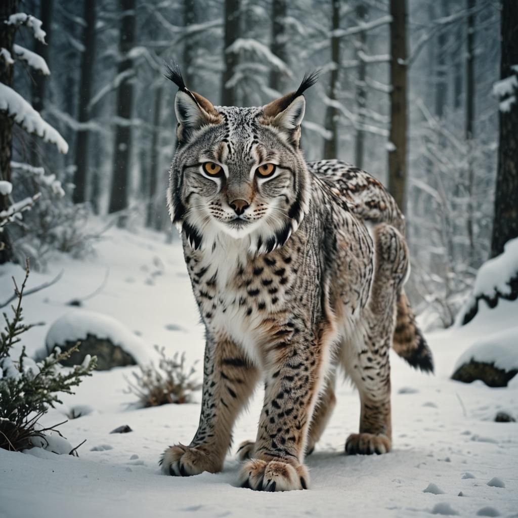 Lynx Snowy Owl Hybrid in Frozen Mountains