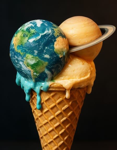 Earth and Saturn Ice Cream Cones in Splash Art