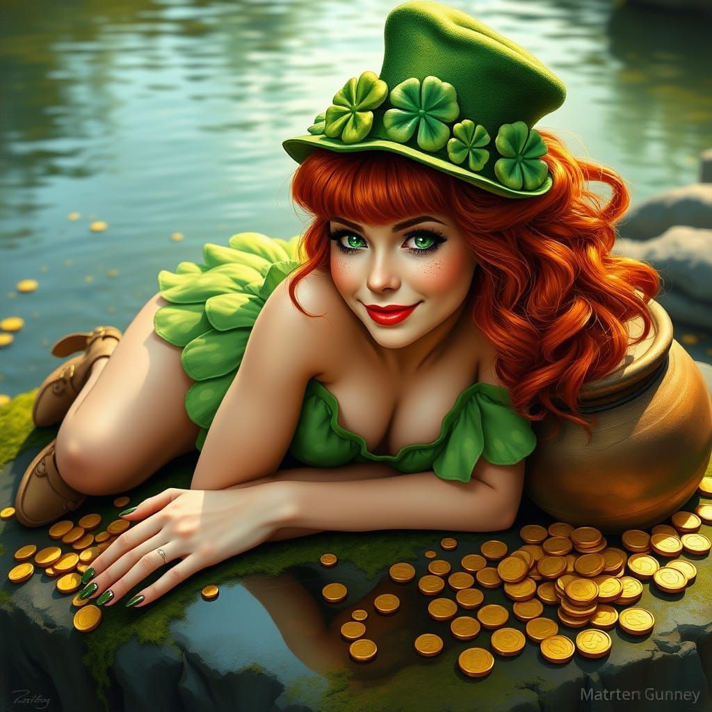 Sultry Leprechaun Fairy in Shamrock Regalia
