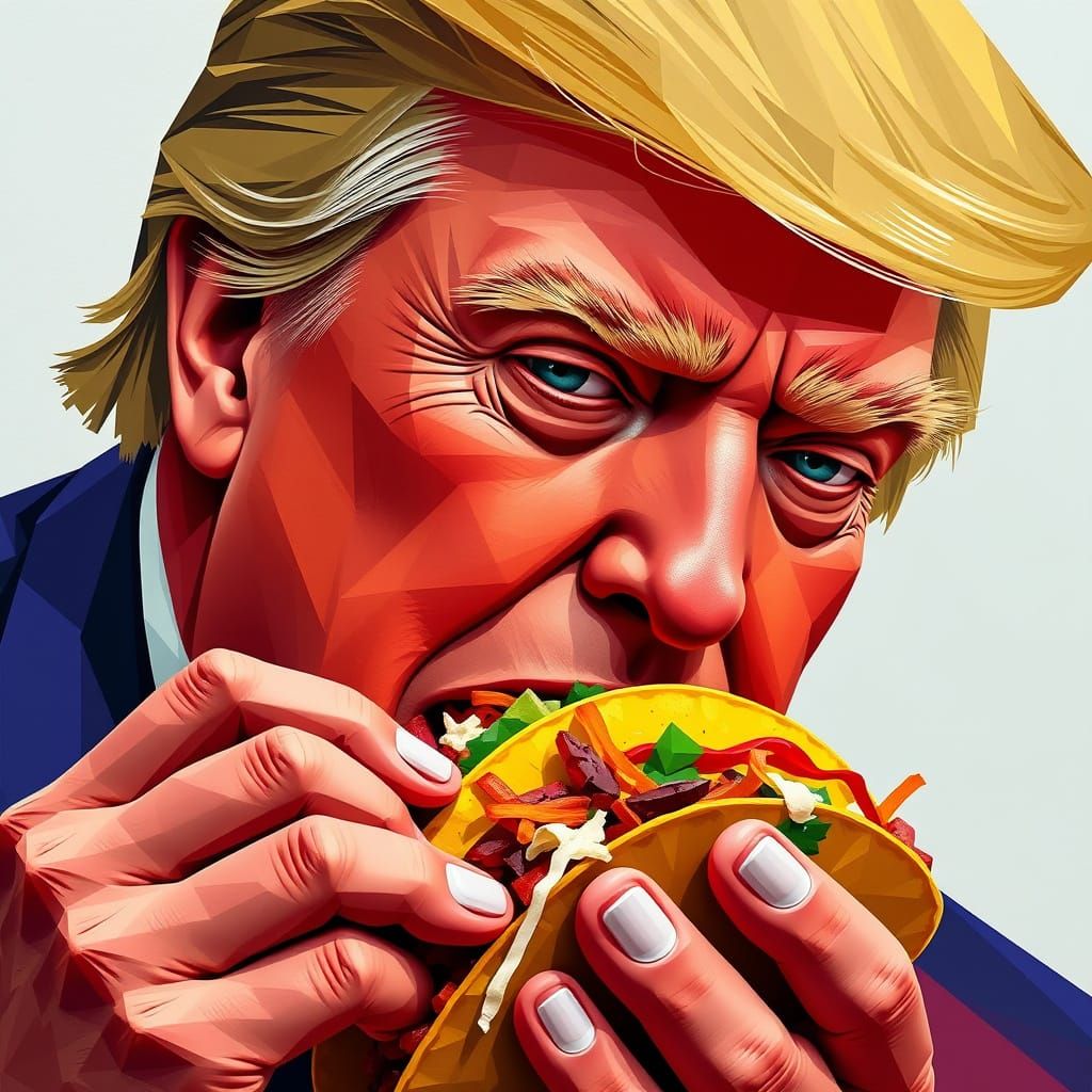 Donald Trump Eating Taco in Cubist Art Deco Style
