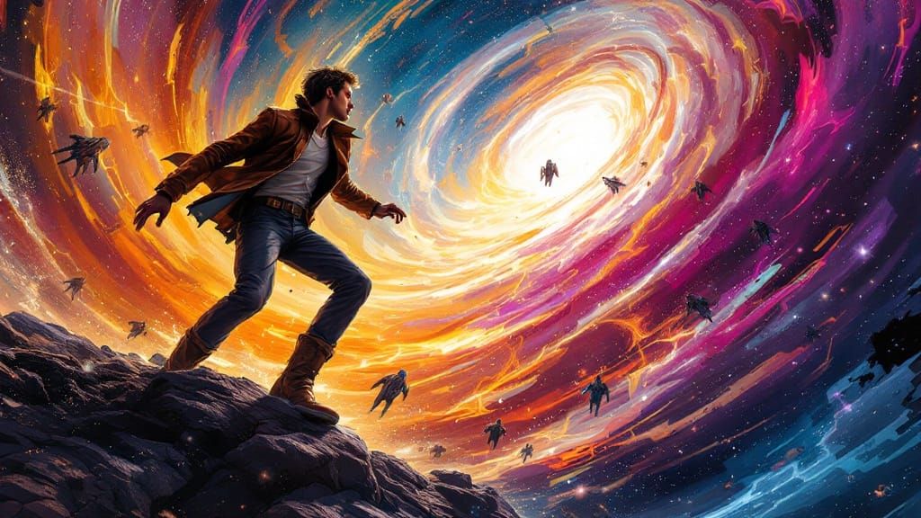 Confident Space Explorer Navigates Futuristic Star Voyager