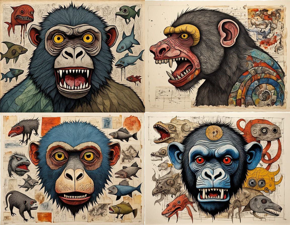 Horrific Mutant Creature in Mixed Media Style