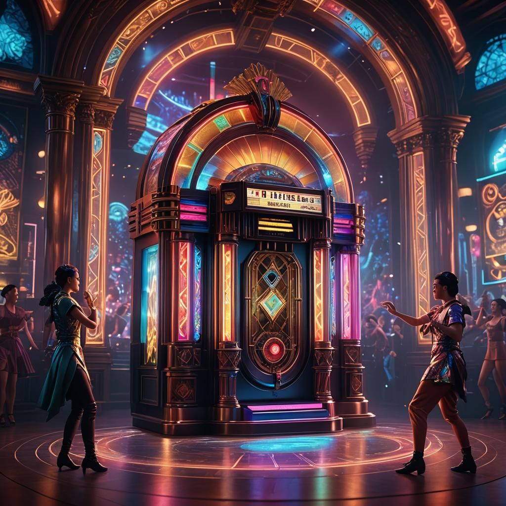 Holographic Jukebox Projecting Dancers: Detailed Matte Paint...