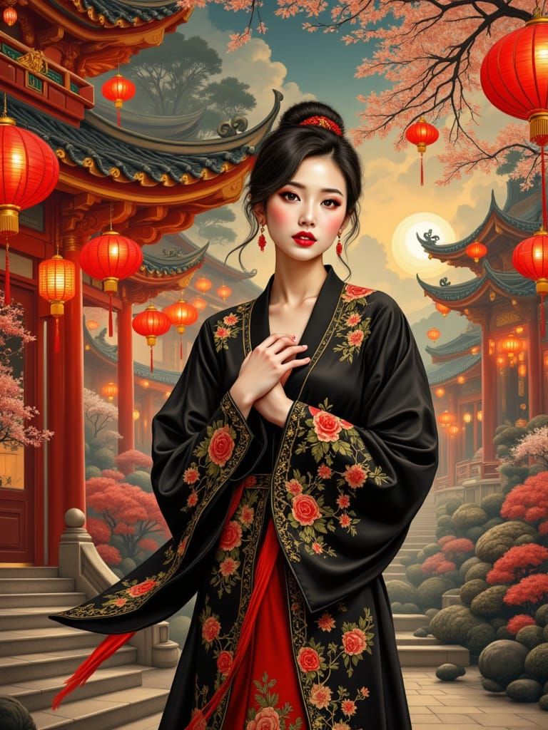 Elegant Portrait in Guo Pei's Art Nouveau Style