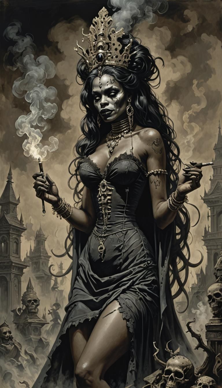 Voodoo Queen Pinup in Horror Smoke Style