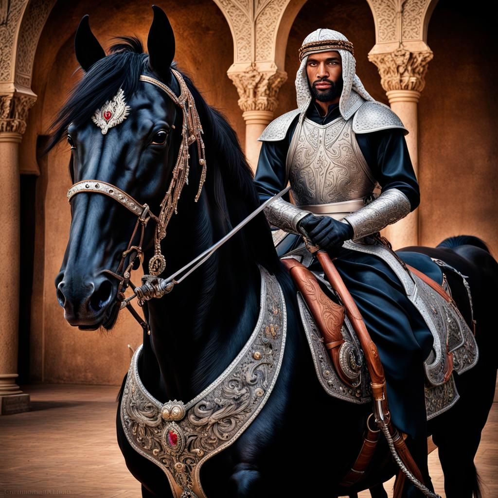 Arabian Knight on Black Stallion with Cimarron Sword