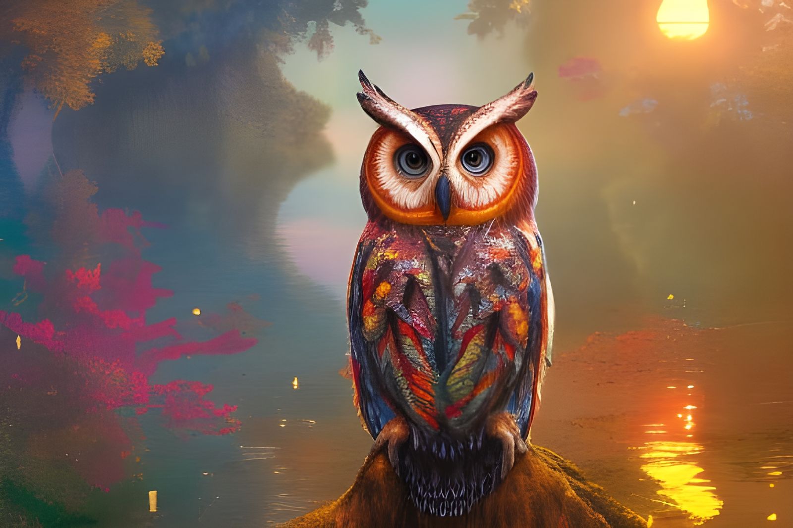Owl in Sunset Colors, Bordalo II Style