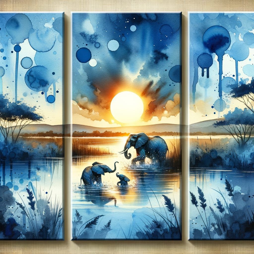 Elephants at Sango Ngongoni Pan Under Blue Hour