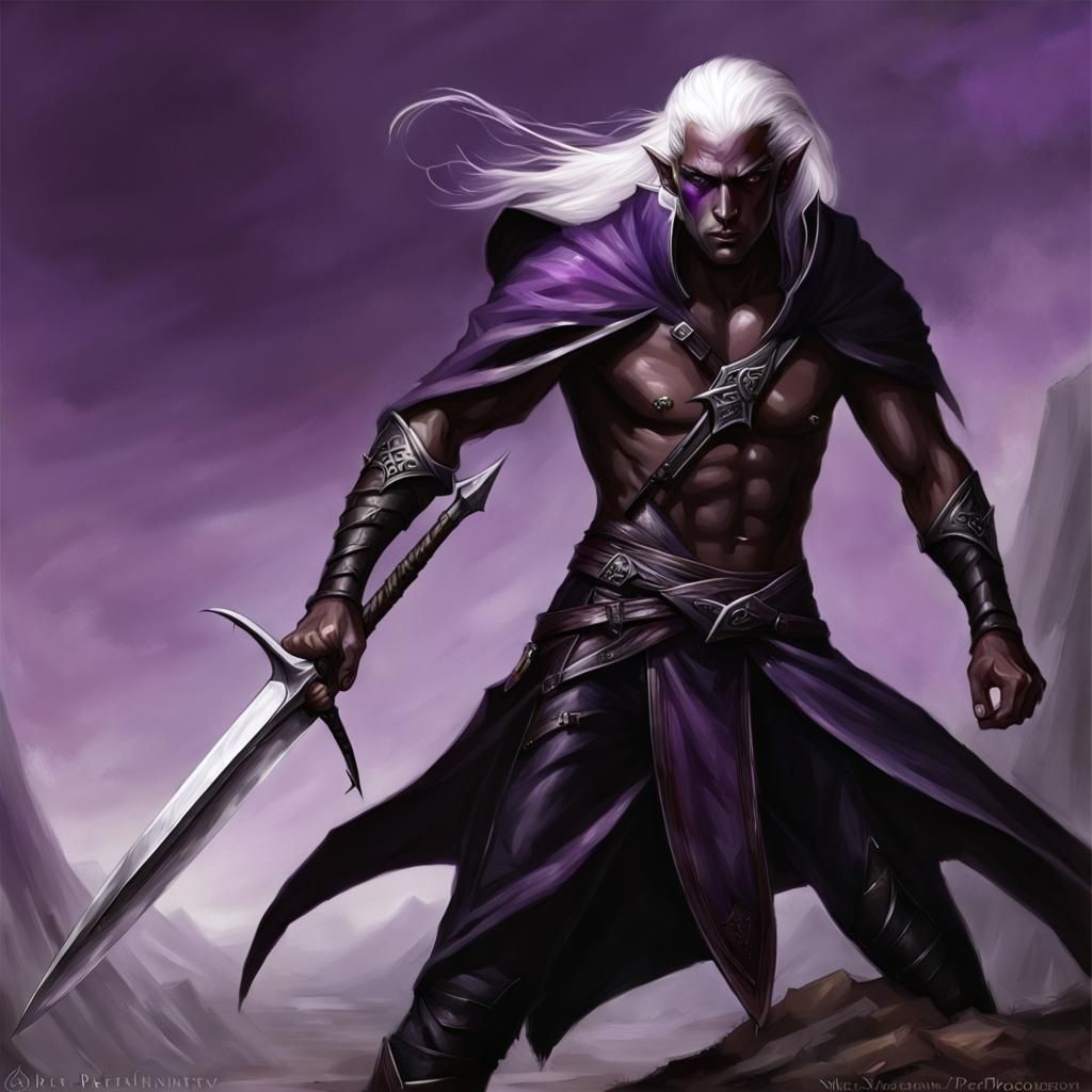 Dark Elf Warrior with Scimitars in Dark Fantasy