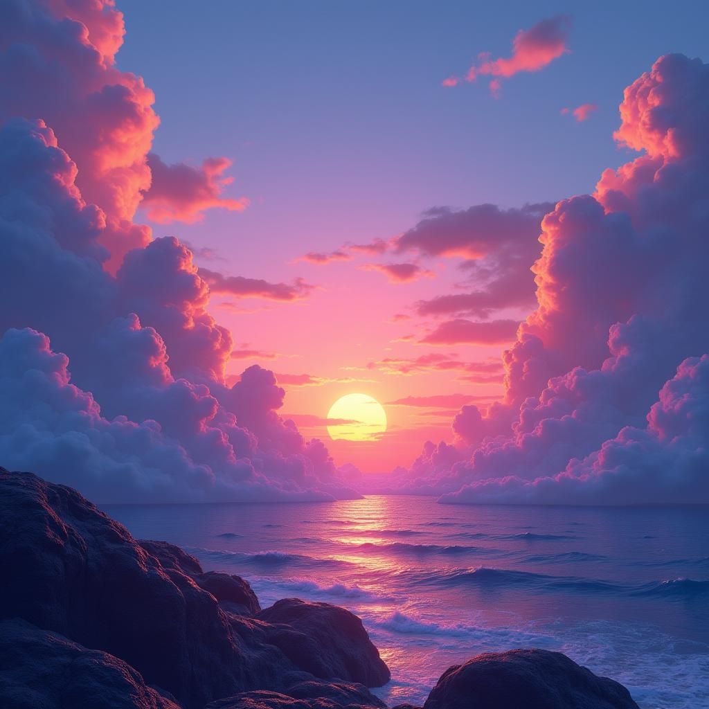 Vibrant Sunset Fantasy World as Digital Art