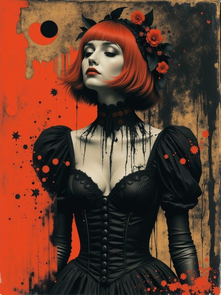Gothic Woman with Orange Hair in Surreal Style