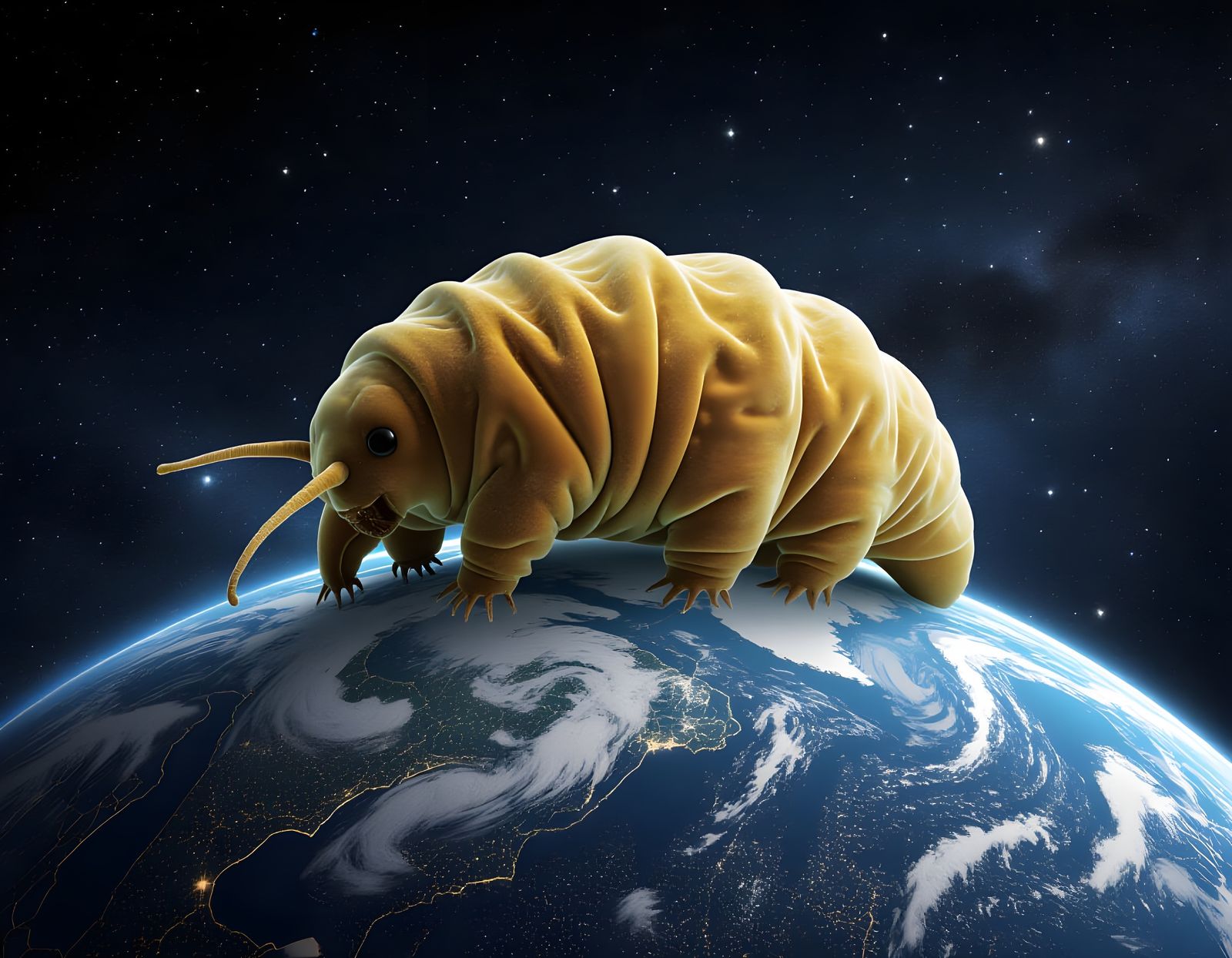 Giant Tardigrade Walks Earth in Starry Space