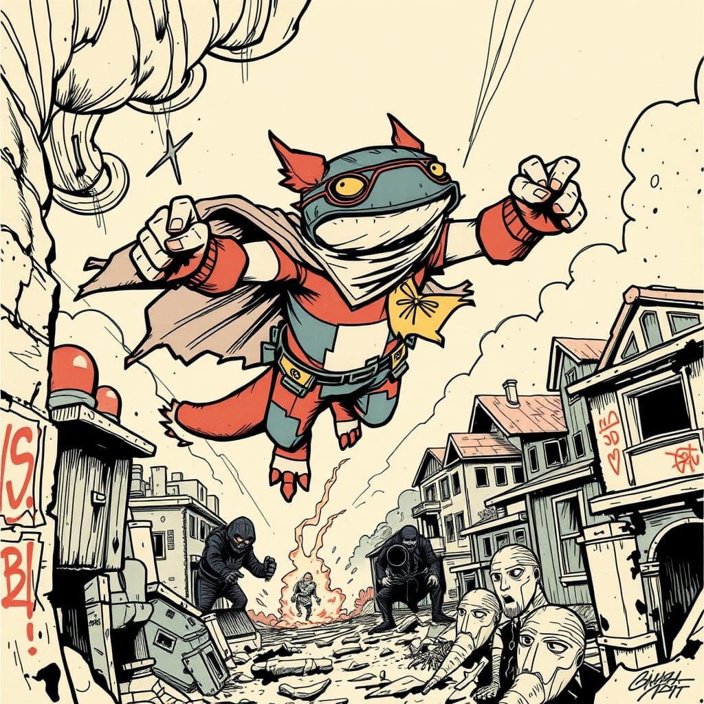 An axolotl superhero in underground comic