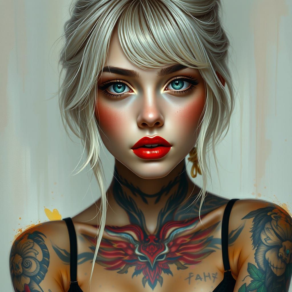 Ethereal Woman Portrait in Action Painting Style