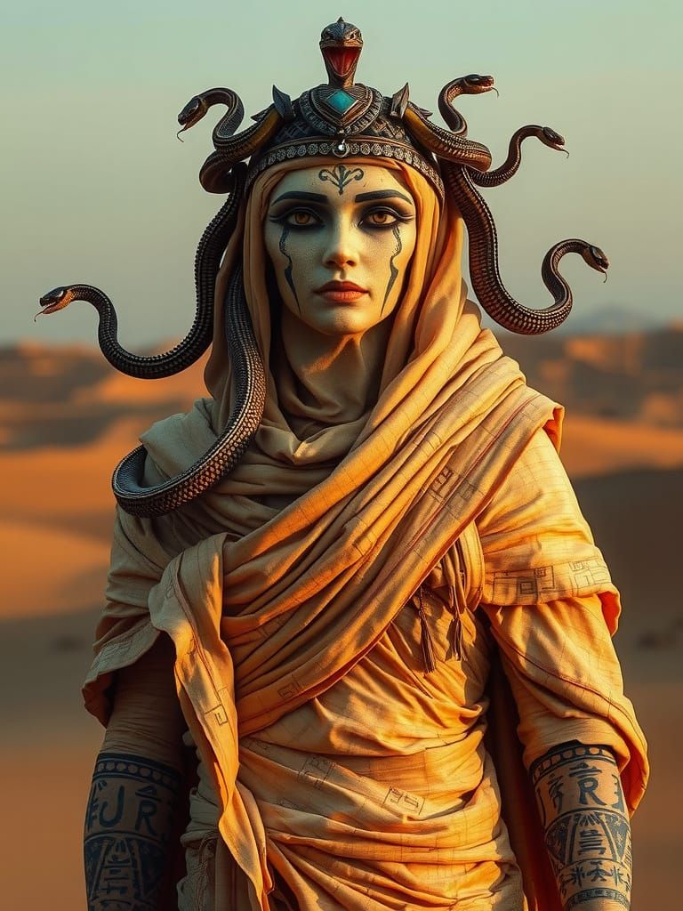 Egyptian Mummy Queen Goddess of Serpents in Golden Linens