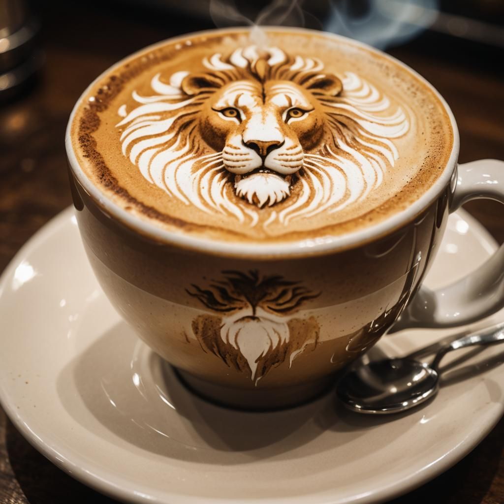 Lion Latte Art Close-up: Macro Coffee Foam