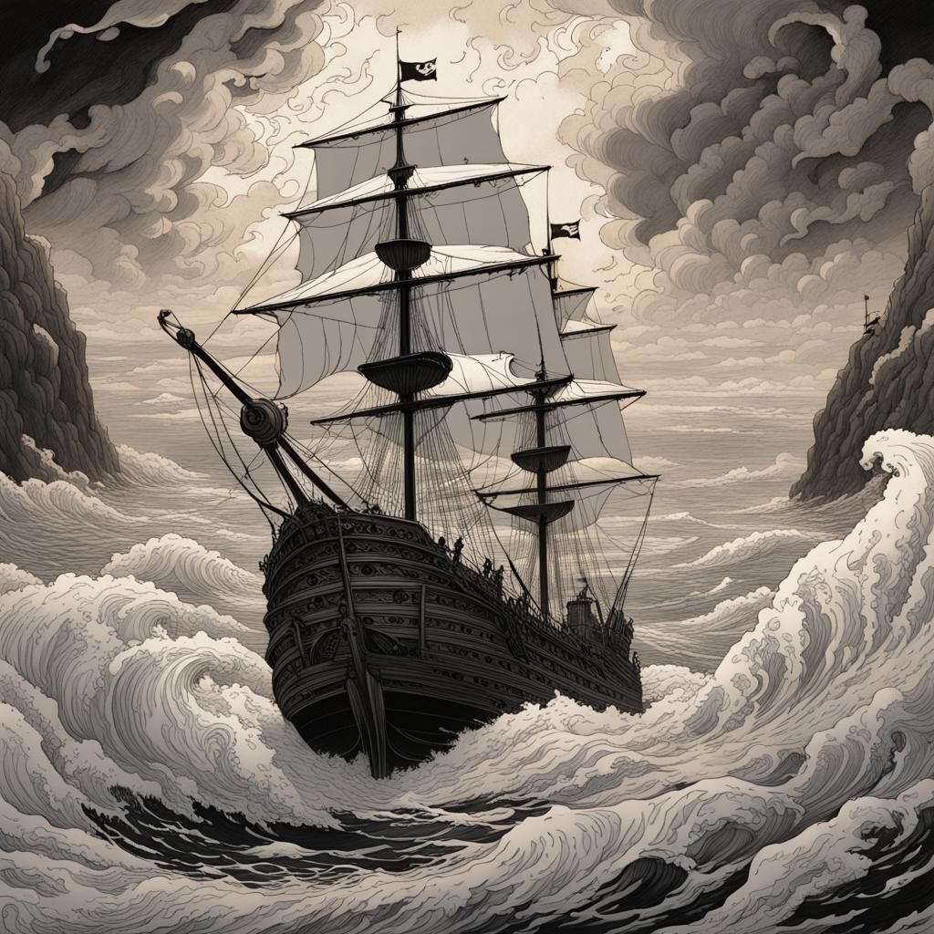 Pirate Ocelot Ship Amidst Stormy Seas