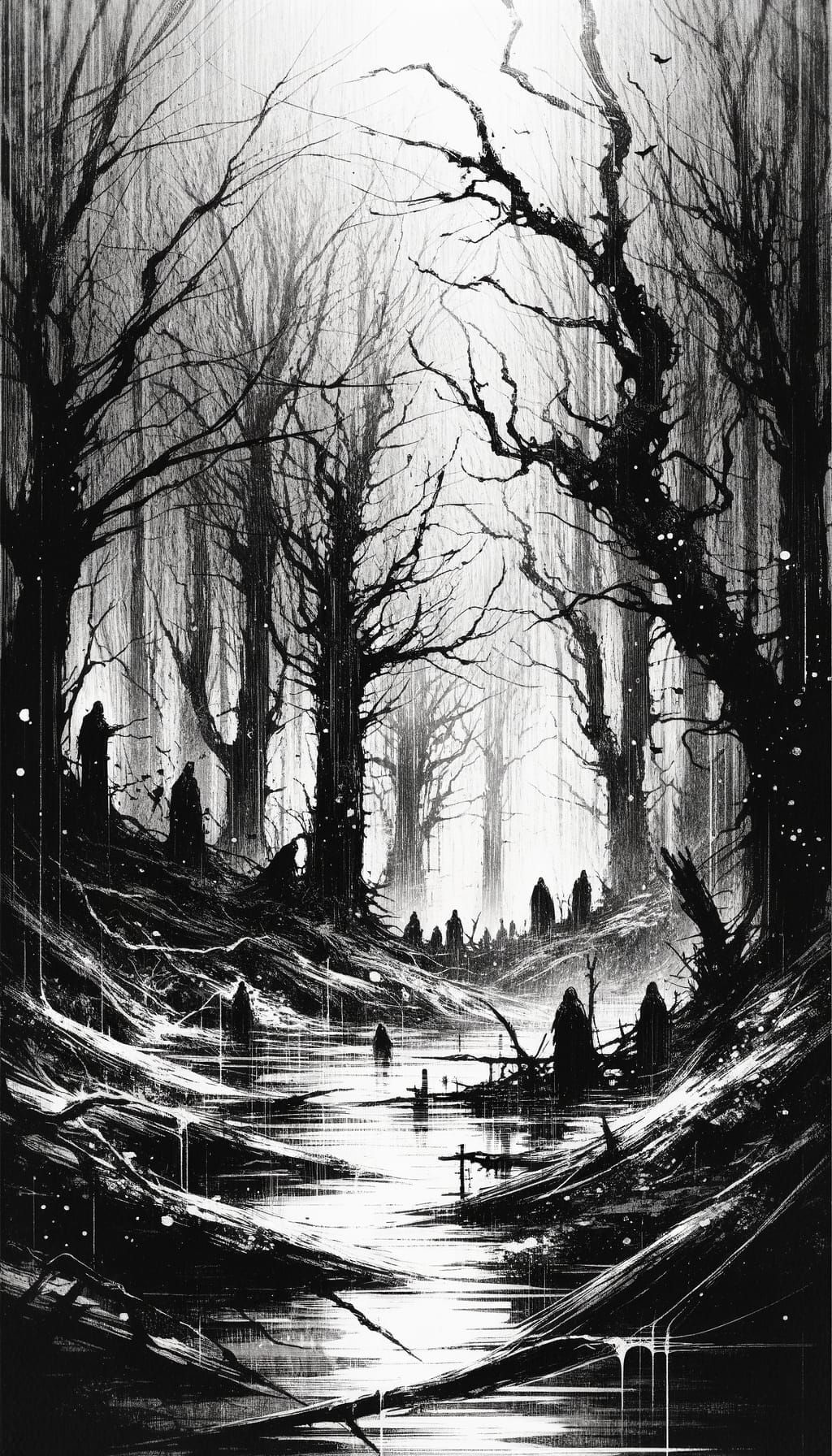 Uncanny Forgotten Forest in Black and White