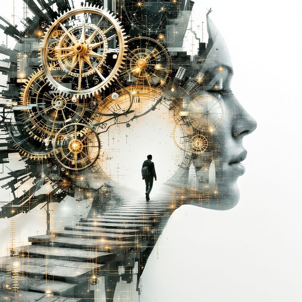 Dreamlike Double Exposure with Labyrinthine Clockwork and Ce...