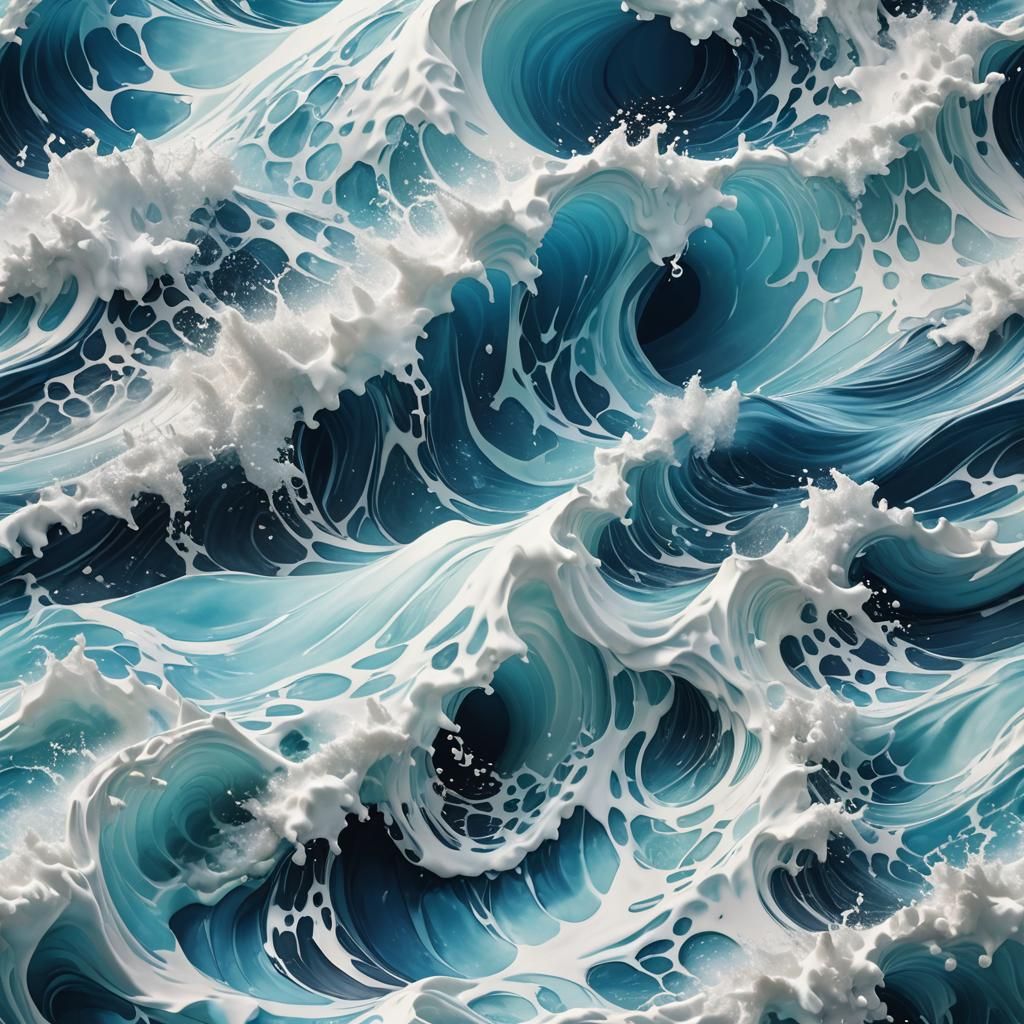 Hyperrealistic Blue Waves with White Foam