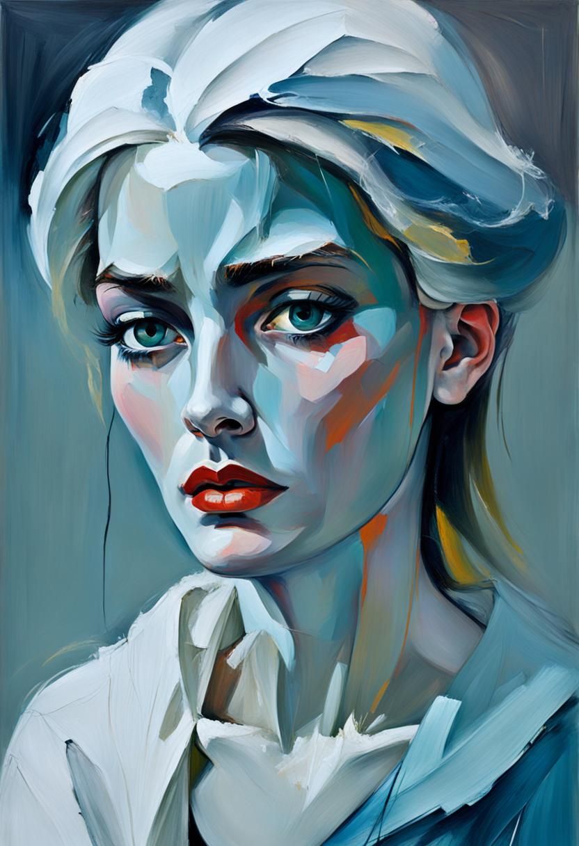 Abstract Expressionist Portrait of Emotional Woman