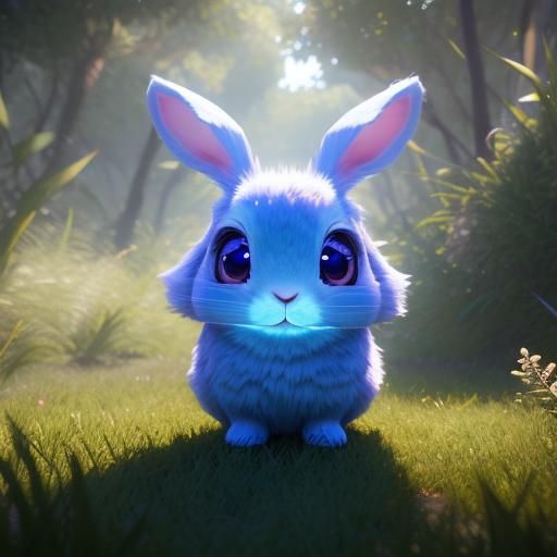 Cute Rabbit with Iridescent Eyes in 3D Anime Pixar Style
