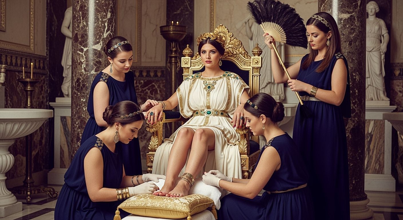 Barefoot Roman Empress on Gold Throne, Canon Lens