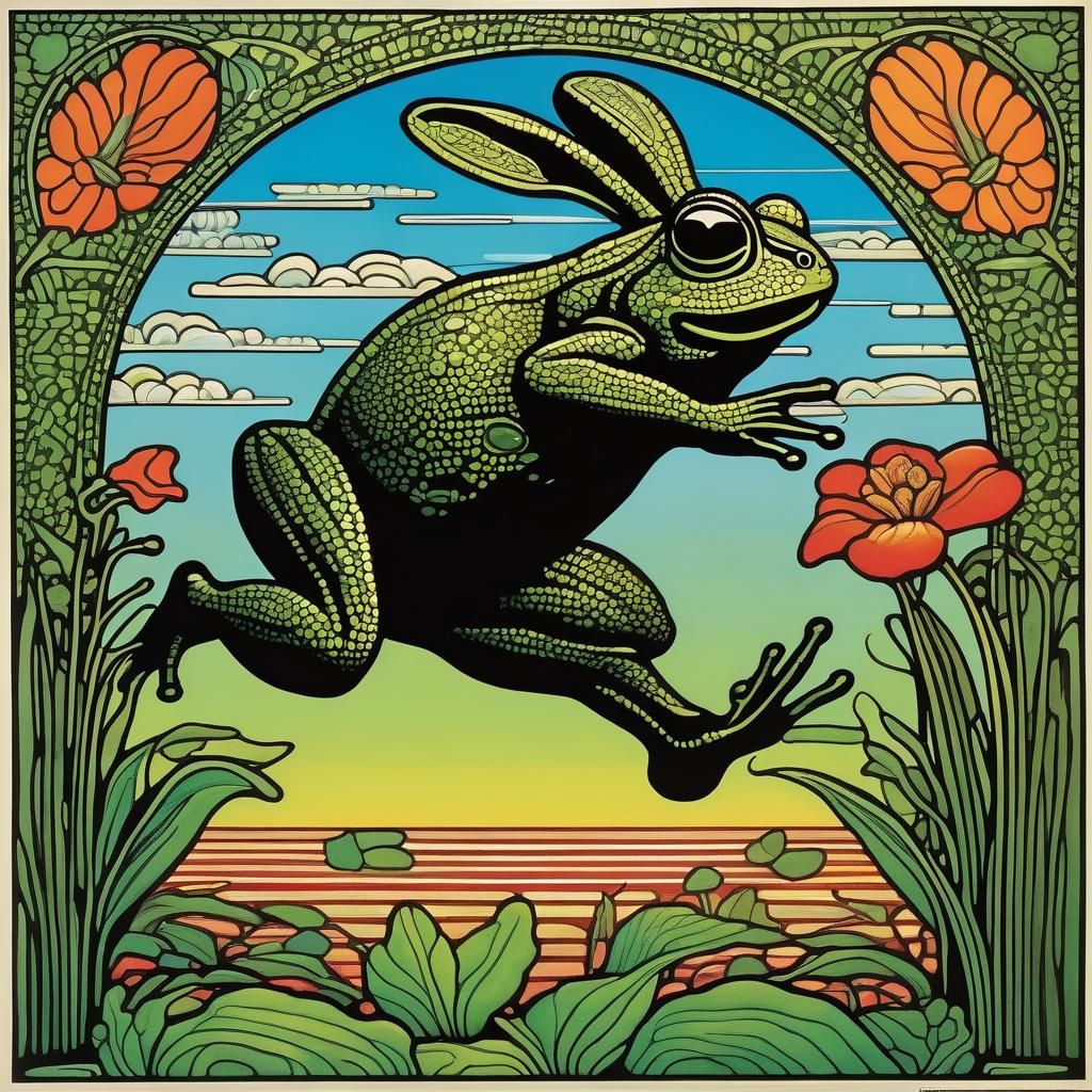 Adorable Rabbit-Frog Hybrid Inspired by Linocut Prints