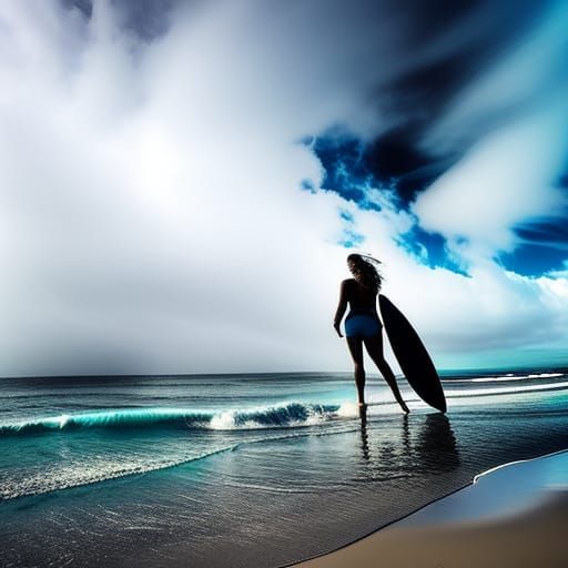 Surfer Chic Double Exposure on Beach