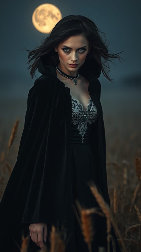 Lady Vampiress Hunting at Night: A Film Noir Scene