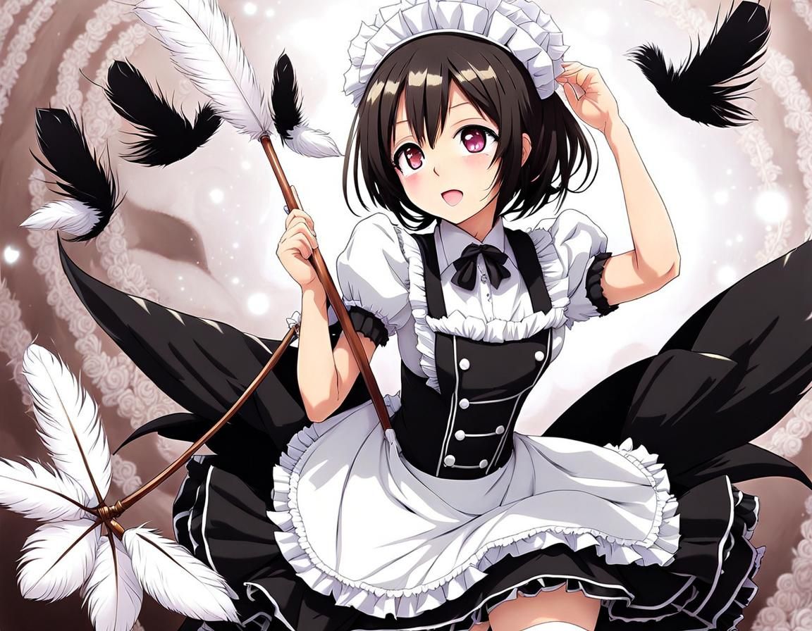 Anime Indonesian Maid Dusting with Feather Duster