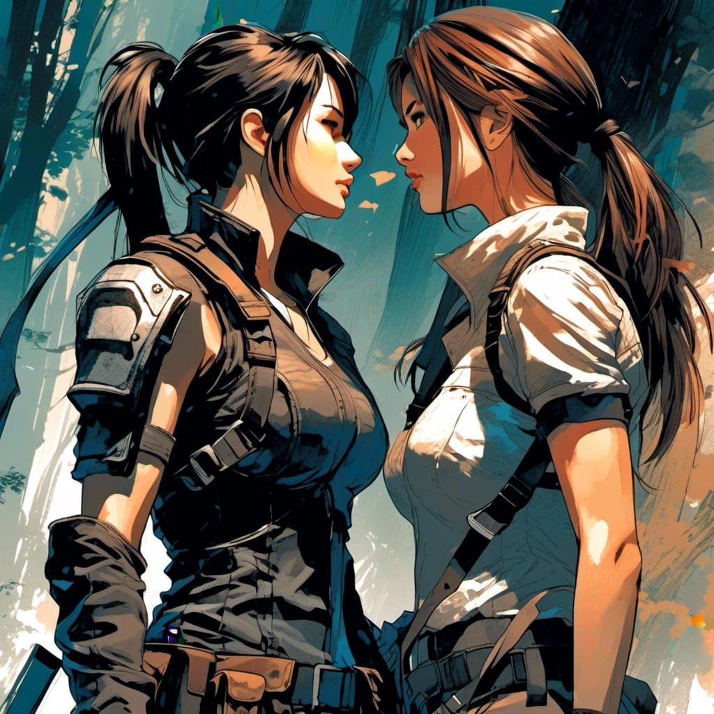 Romantic Anime Fanart of Women Kissing