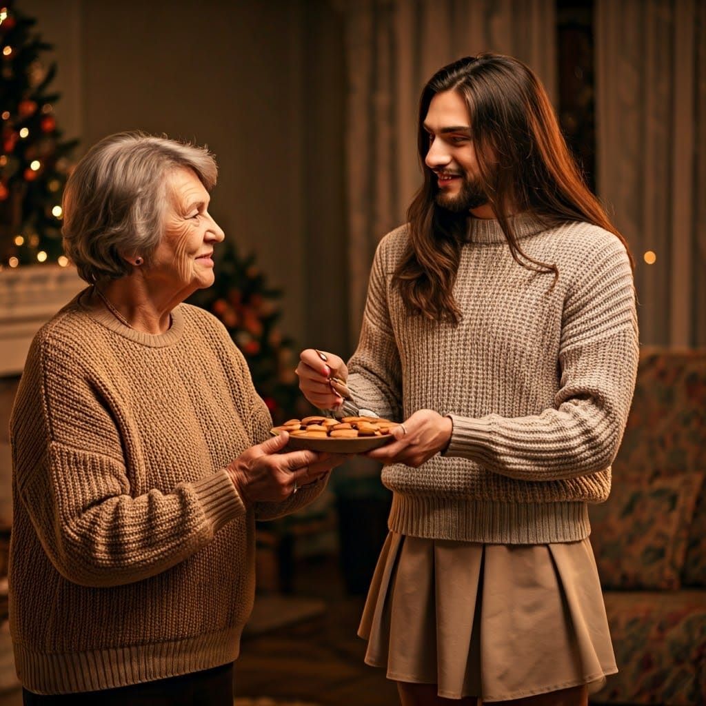 Grandmother Serves Cookies in Cozy Living Room
