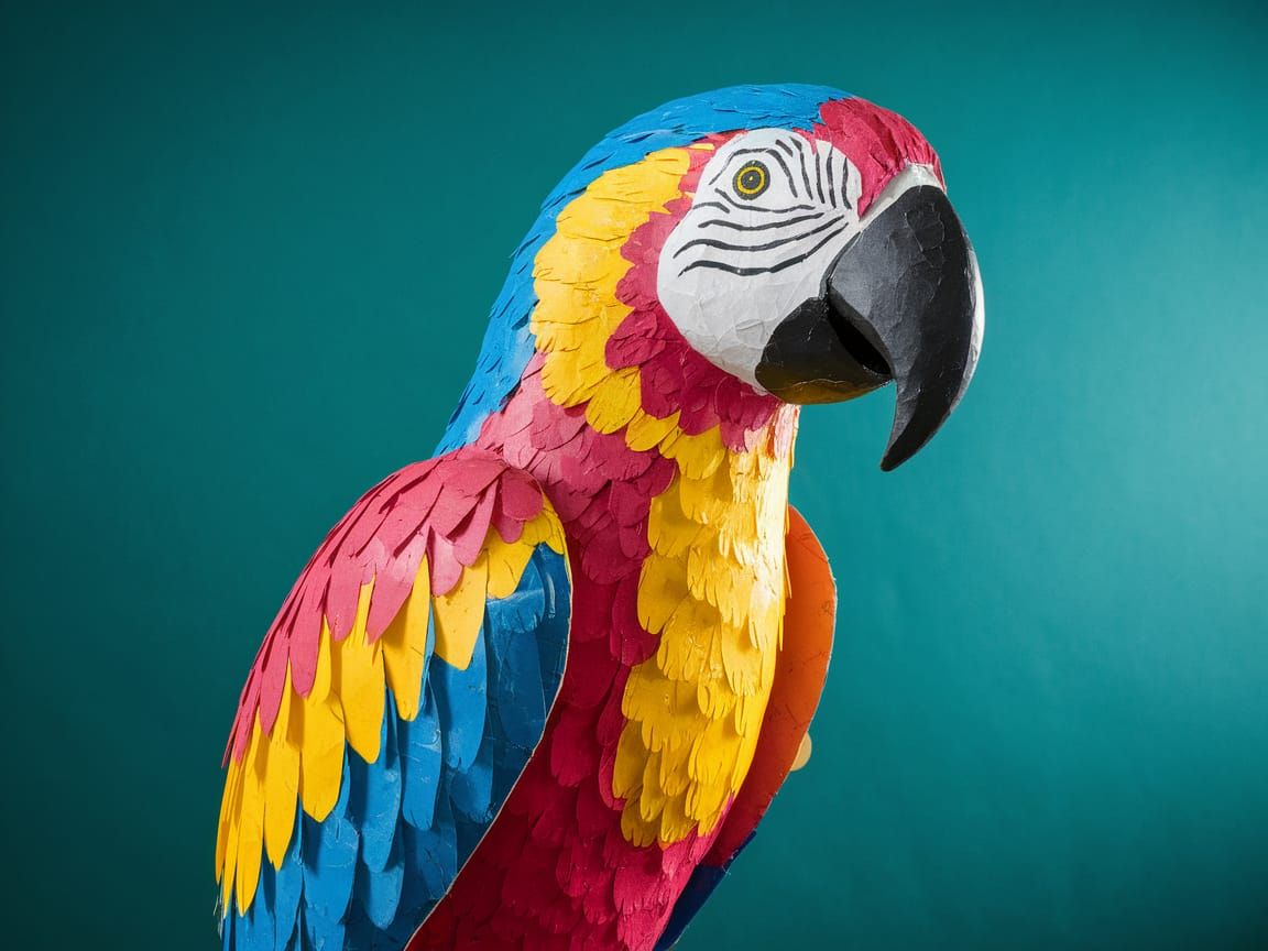 Cinematic Paper Mache Parrot Sculpture