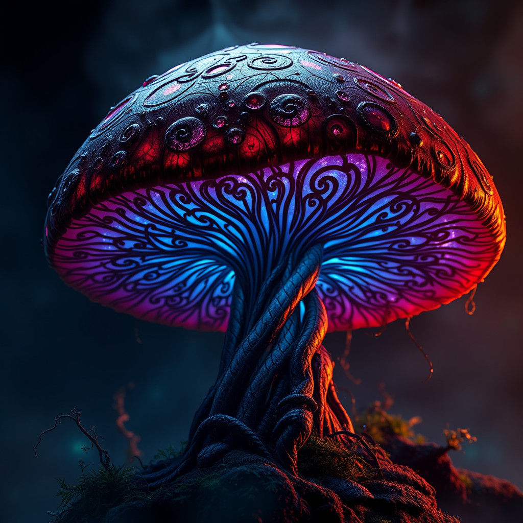 Mystical Mushroom of Darkness in Dreamlike Digital Art