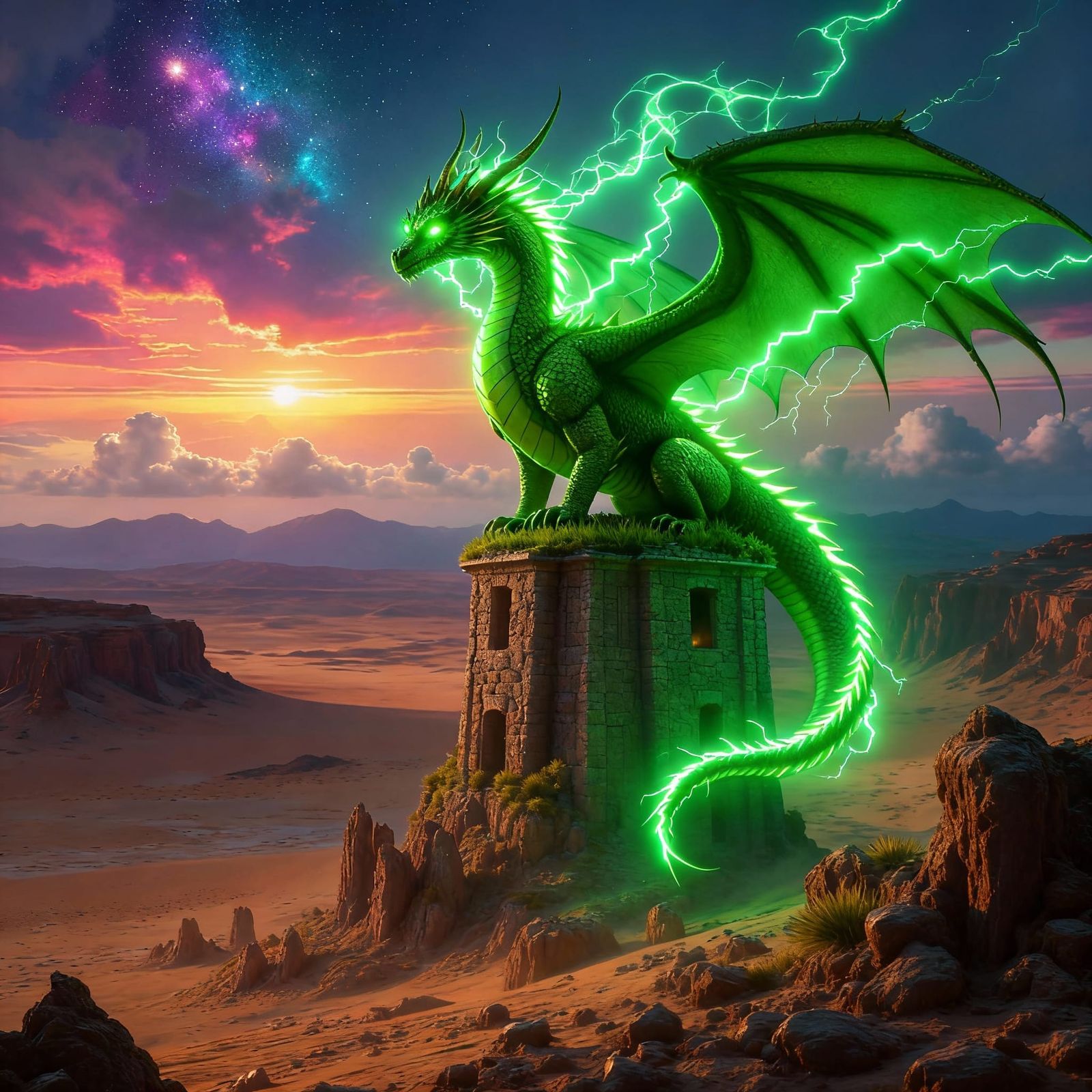Majestic Dragon With Glowing Green Aura