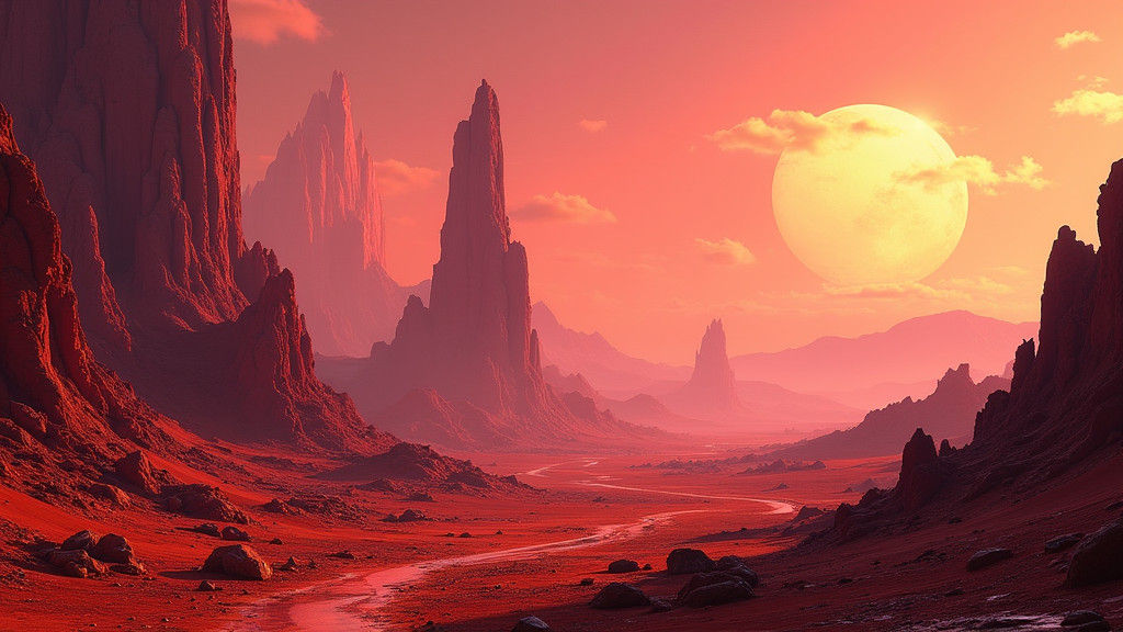 Eerie Alien Structures in Rust-Red Desert Landscape