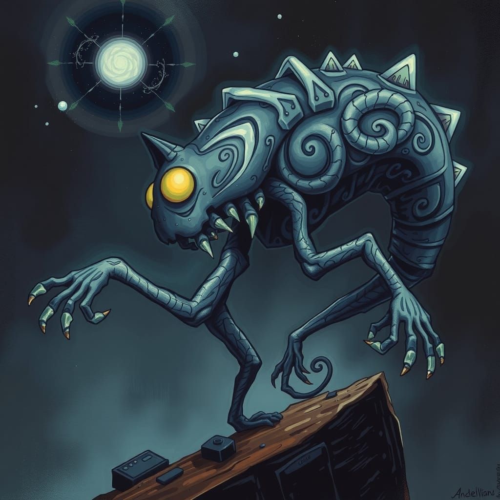 Ethereal Creature in Dark, Dreamlike Landscape