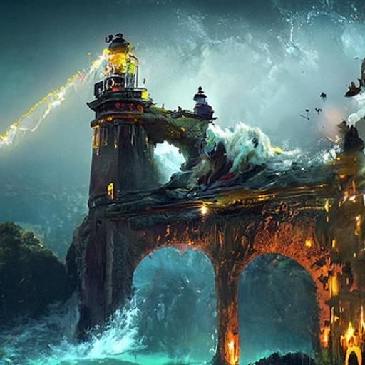 Dramatic Lighthouse Painting in Aivazovsky Style